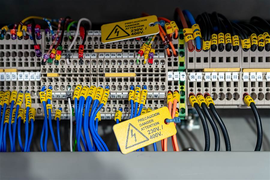 Labeled and numbered cable terminations with warning tags