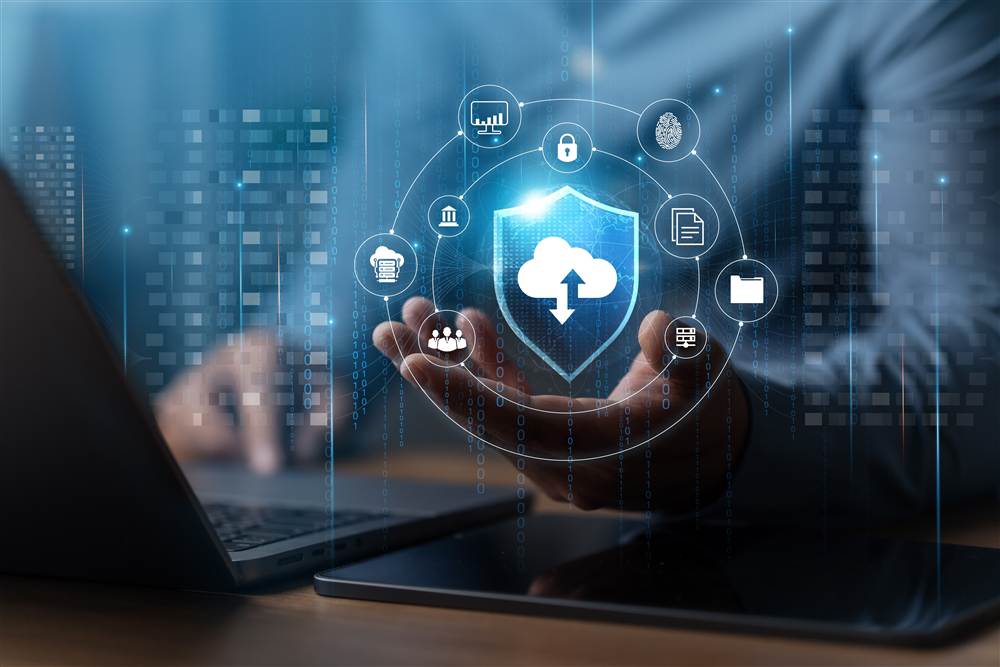 Managed IT services concept with cloud, security, and monitoring icons